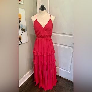 Pink ruffle maxi dress perfect for your Barbie core wardrobe!